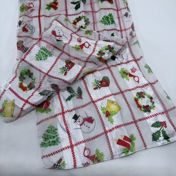 Vintage Scarf Christmas Holiday 56” Rectangle Long Snowman Holly Runner Cover - Picture 3 of 12